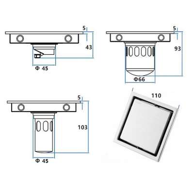 Square Shower Room Floor Drain Bathroom Stainless Steel Floor Drain